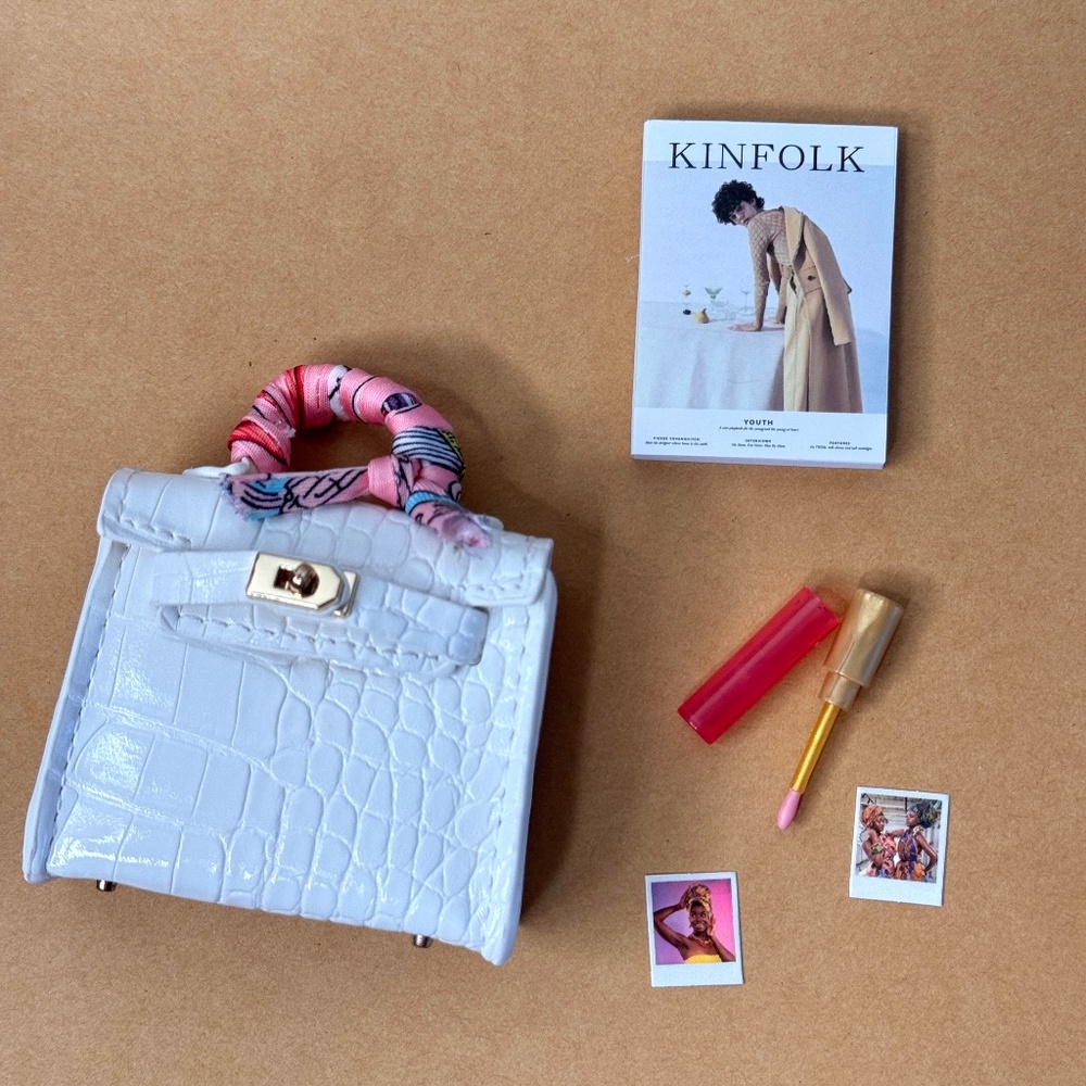 Fashion Doll White Handbag Mini Bag Croco Gift Turnlock Purse Book FR Designer